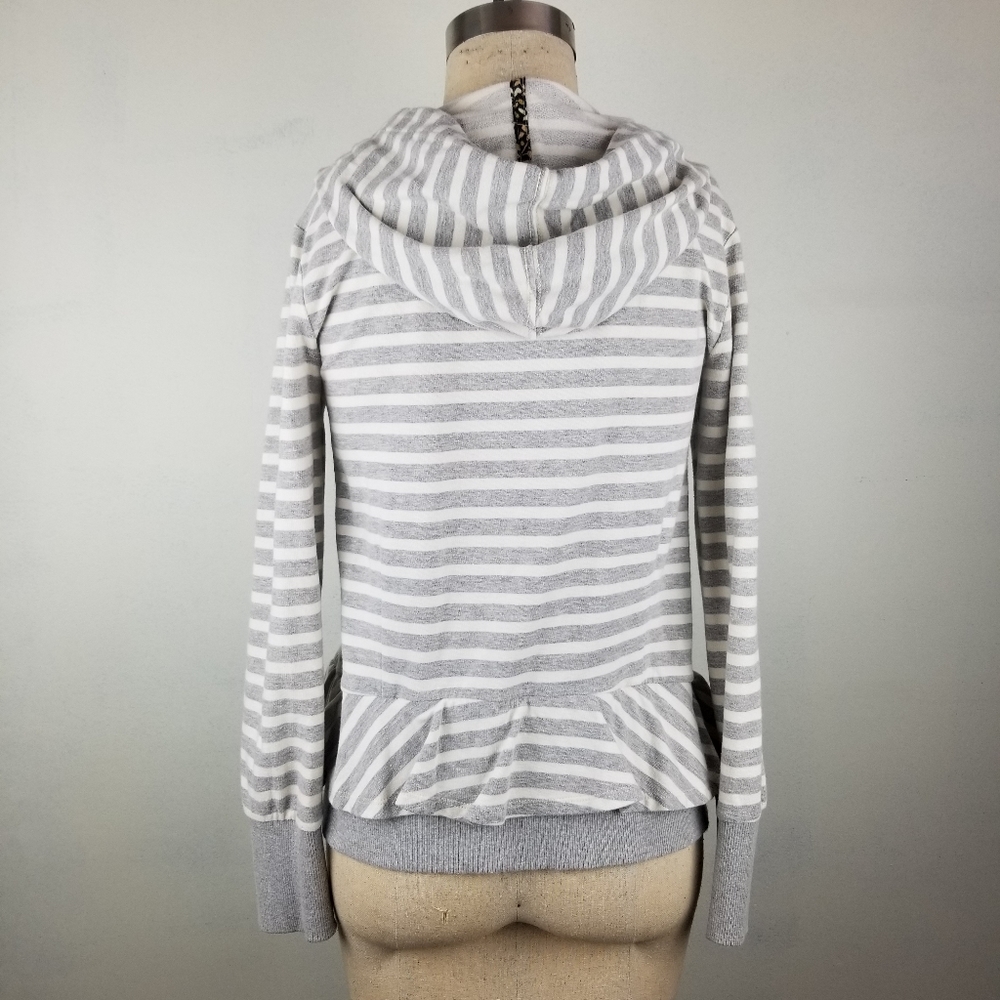 Anthropologie Saturday Sunday Striped Peplum Hoodie, Grey and White, Sz Med - Picture 3 of 8